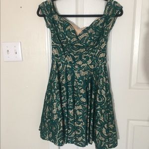 Off the shoulder green lace dress